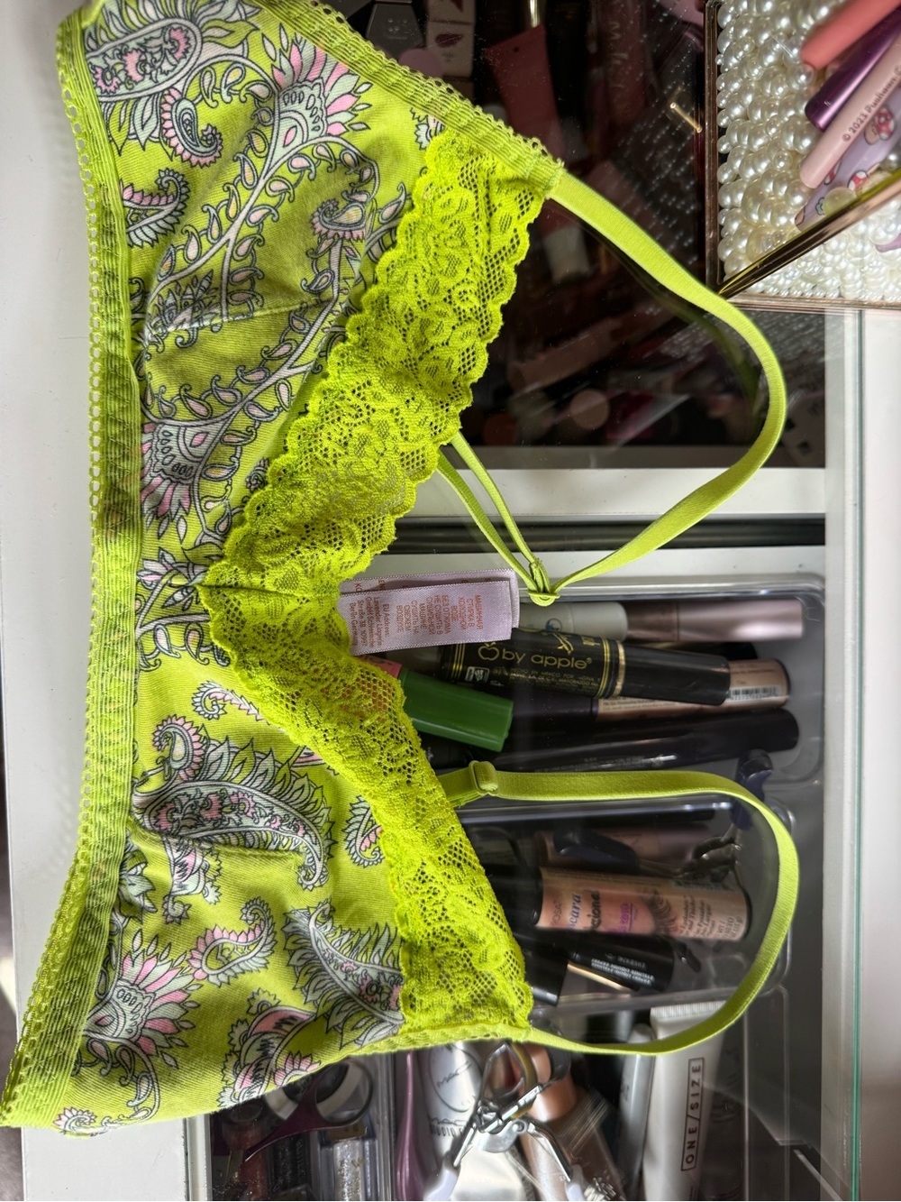 Savage X Fenty Neon Yellow and Pink Paisley Lace Bralette